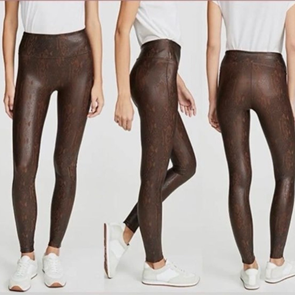 SPANX Faux Leather Snakeskin Brown Leggings - Picture 2 of 7